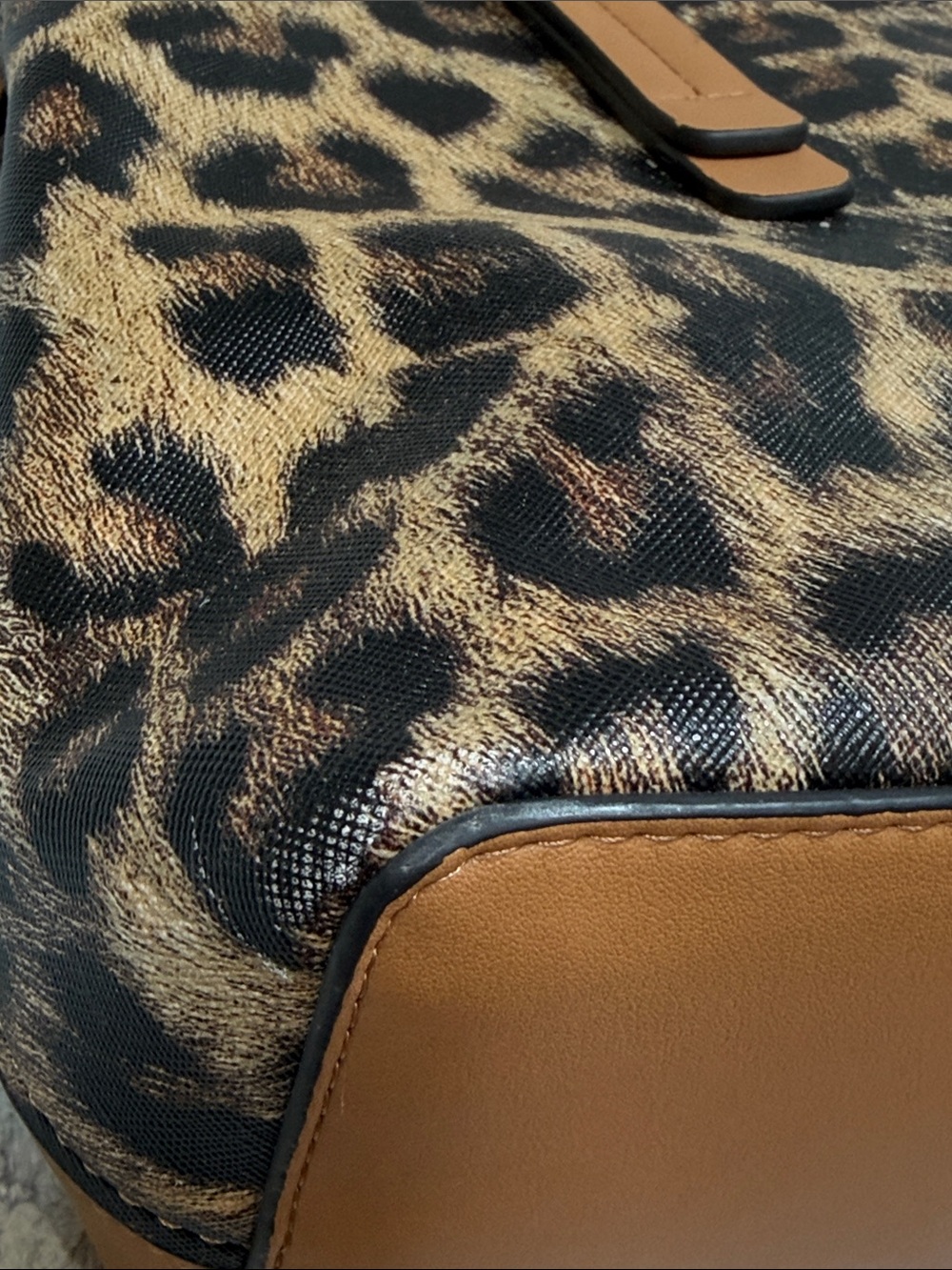 Nanette Lapore Liam Triple Section Shoulder Bag Cheetah Print Tan Vegan Leather - Picture 13 of 14